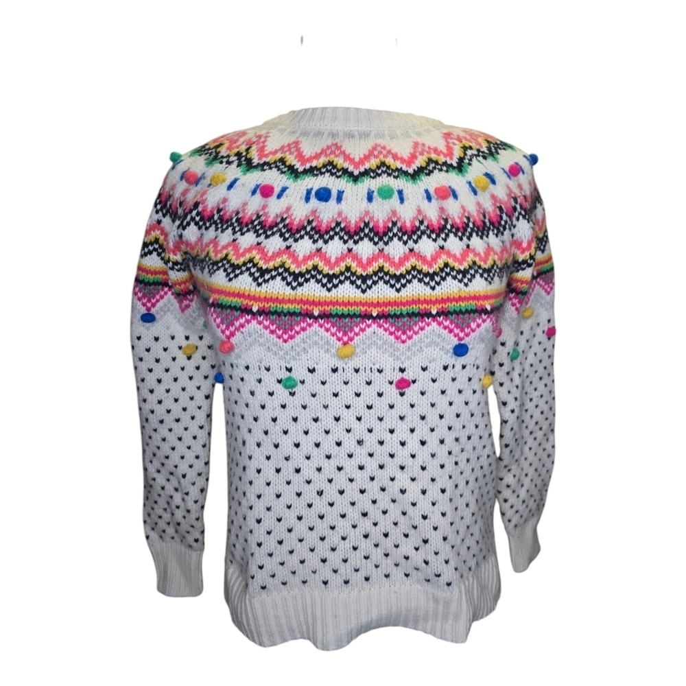 Talbots Women Sweater Pom Pom Crew Neck Petite Small Button Back